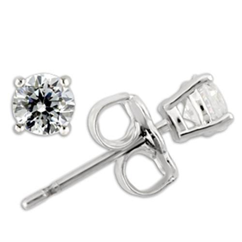 Alamode Rhodium 925 Sterling Silver Earrings with AAA Grade CZ in Clear - Alamode