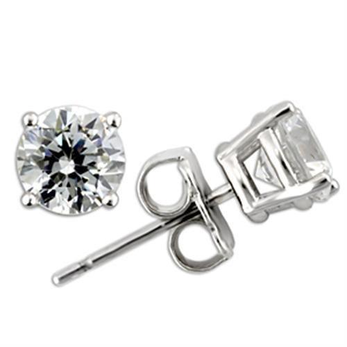 Alamode Rhodium 925 Sterling Silver Earrings with AAA Grade CZ in Clear - Alamode