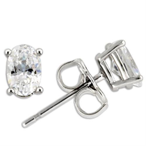 Alamode Rhodium 925 Sterling Silver Earrings with AAA Grade CZ in Clear - Flyclothing LLC