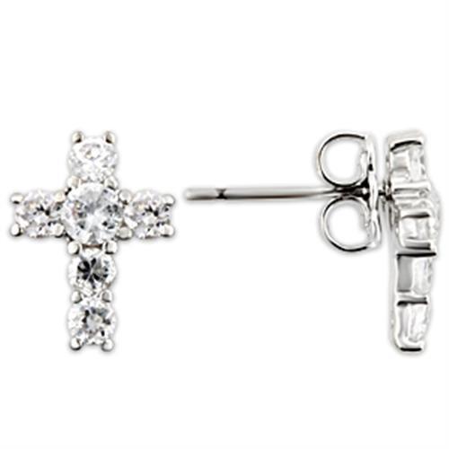 Alamode Rhodium 925 Sterling Silver Earrings with AAA Grade CZ in Clear - Alamode