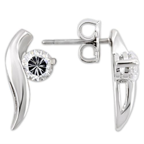 Alamode Rhodium 925 Sterling Silver Earrings with AAA Grade CZ in Clear - Flyclothing LLC