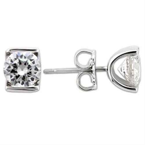 Alamode Rhodium 925 Sterling Silver Earrings with AAA Grade CZ in Clear - Alamode