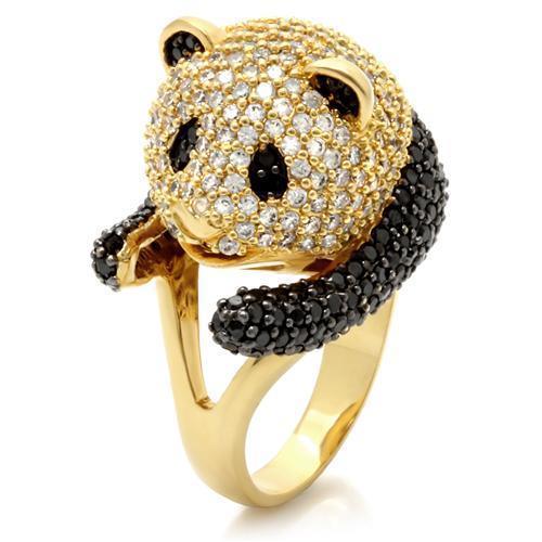 Alamode Gold+Ruthenium Brass Ring with AAA Grade CZ in Jet - Flyclothing LLC