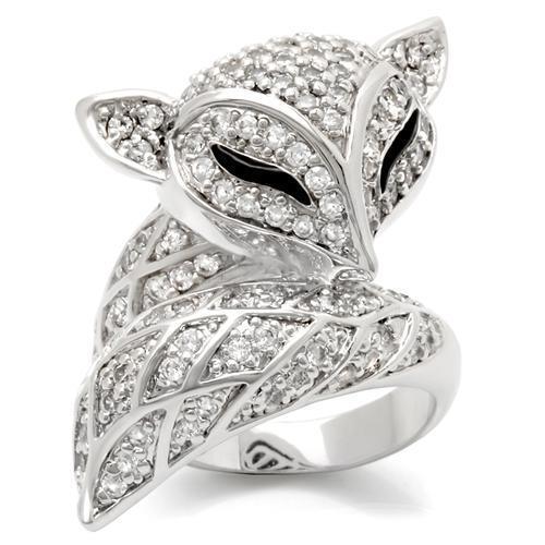 Alamode Rhodium Brass Ring with AAA Grade CZ in Clear - Flyclothing LLC