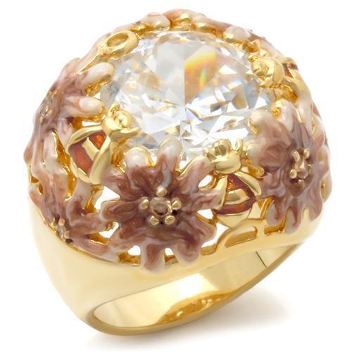 Alamode Matte Gold & Gold Brass Ring with AAA Grade CZ in Clear - Alamode