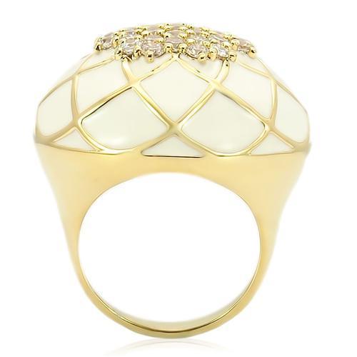 Alamode Gold Brass Ring with AAA Grade CZ in Clear - Flyclothing LLC