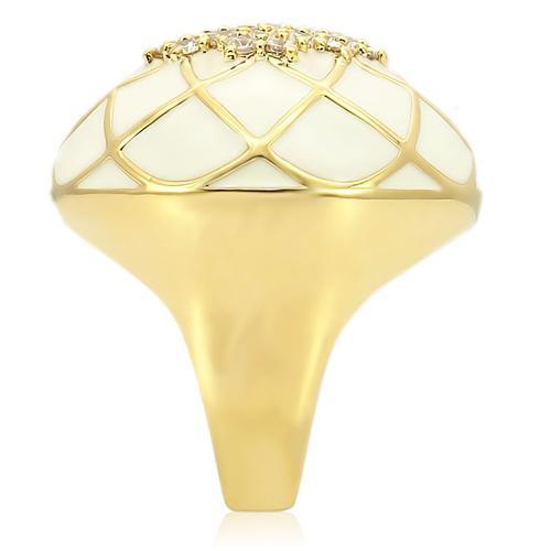 Alamode Gold Brass Ring with AAA Grade CZ in Clear - Flyclothing LLC