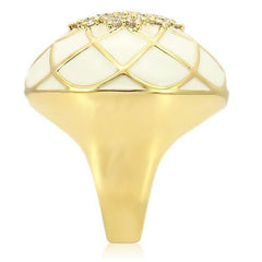 Alamode Gold Brass Ring with AAA Grade CZ in Clear - Flyclothing LLC