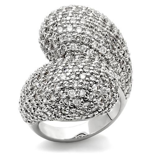 Alamode Rhodium Brass Ring with AAA Grade CZ in Clear - Flyclothing LLC