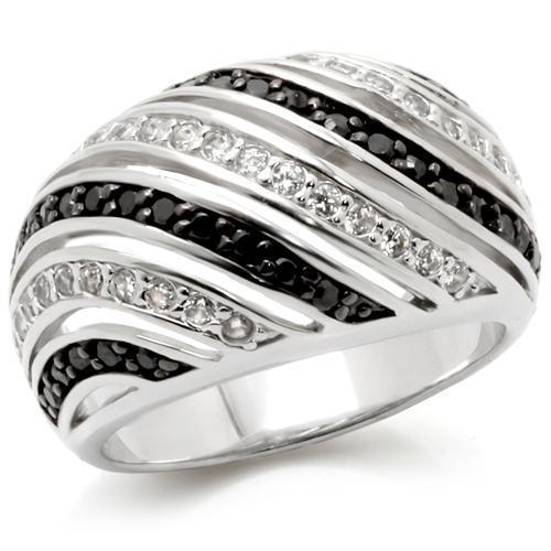 Alamode Rhodium + Ruthenium Brass Ring with AAA Grade CZ in Jet - Alamode