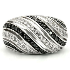 Alamode Rhodium + Ruthenium Brass Ring with AAA Grade CZ in Jet - Alamode