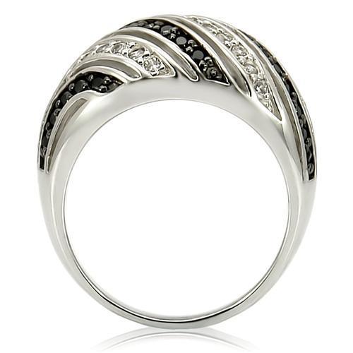 Alamode Rhodium + Ruthenium Brass Ring with AAA Grade CZ in Jet - Alamode