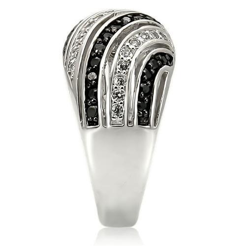 Alamode Rhodium + Ruthenium Brass Ring with AAA Grade CZ in Jet - Alamode