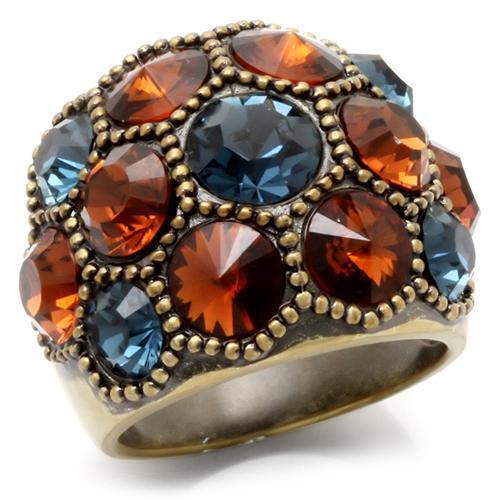 Alamode Antique Copper Brass Ring with Top Grade Crystal in Multi Color - Flyclothing LLC