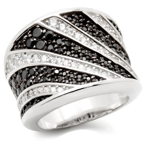 Alamode Rhodium + Ruthenium Brass Ring with AAA Grade CZ in Jet - Alamode