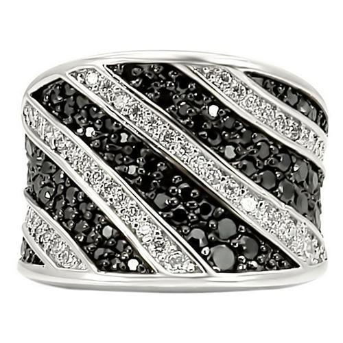 Alamode Rhodium + Ruthenium Brass Ring with AAA Grade CZ in Jet - Alamode