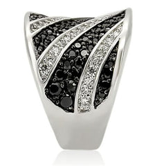 Alamode Rhodium + Ruthenium Brass Ring with AAA Grade CZ in Jet - Alamode