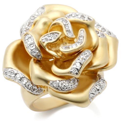 Alamode Matte Gold & Rhodium Brass Ring with AAA Grade CZ in Clear - Alamode