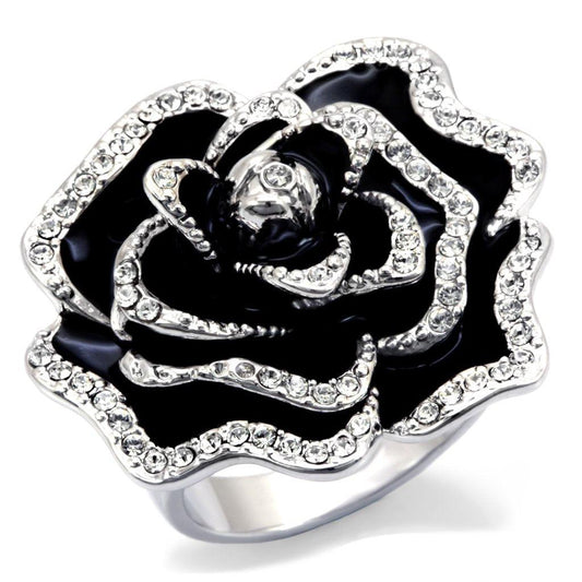 Alamode Rhodium Brass Ring with Top Grade Crystal in Clear - Alamode