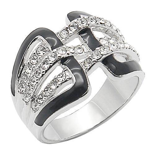 Alamode Rhodium Brass Ring with AAA Grade CZ in Clear - Flyclothing LLC