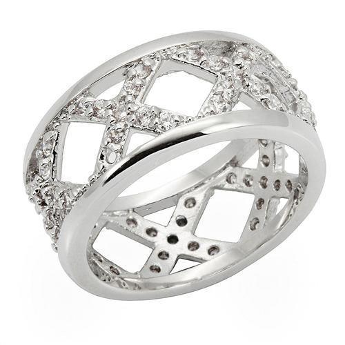 Alamode Rhodium Brass Ring with AAA Grade CZ in Clear - Flyclothing LLC