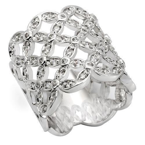 Alamode Rhodium Brass Ring with AAA Grade CZ in Clear - Flyclothing LLC