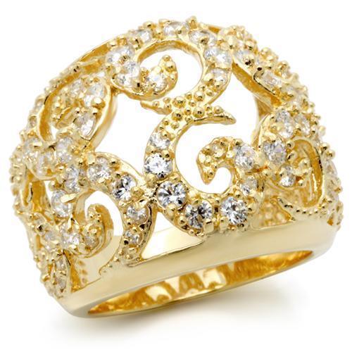 Alamode Gold Brass Ring with AAA Grade CZ in Clear - Flyclothing LLC