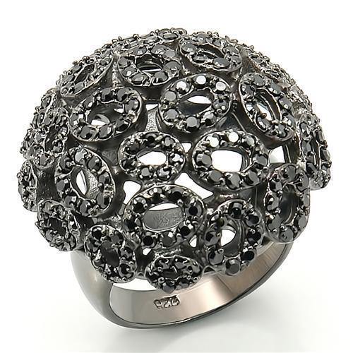 Alamode Ruthenium Brass Ring with AAA Grade CZ in Jet - Alamode