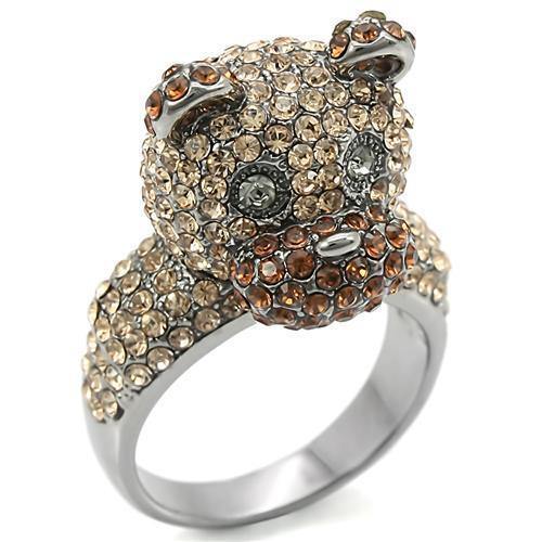 Alamode Ruthenium Brass Ring with Top Grade Crystal in Multi Color - Alamode