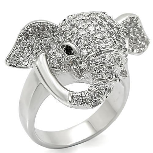 Alamode Rhodium Brass Ring with Top Grade Crystal in Jet - Alamode