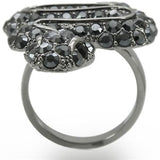 Alamode Ruthenium Brass Ring with Top Grade Crystal in Jet - Flyclothing LLC