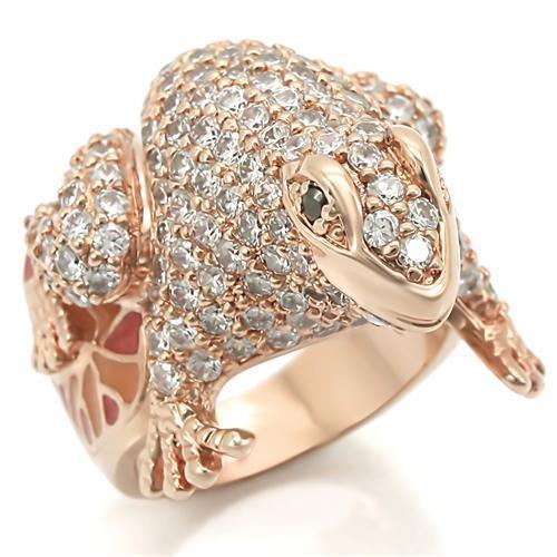 Alamode Rose Gold Brass Ring with AAA Grade CZ in Jet - Alamode