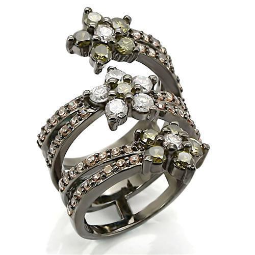 Alamode Ruthenium Brass Ring with AAA Grade CZ in Multi Color - Alamode