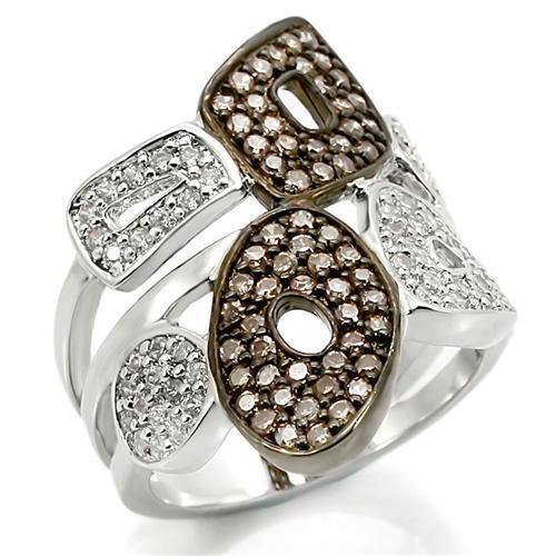 Alamode Rhodium + Ruthenium Brass Ring with AAA Grade CZ in Champagne - Alamode