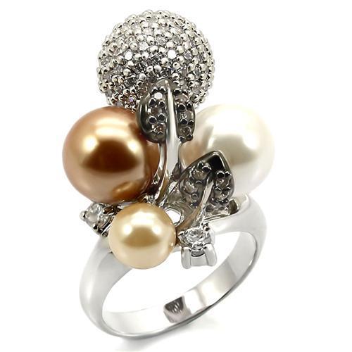 Alamode Rhodium + Ruthenium Brass Ring with Synthetic Pearl in Multi Color - Alamode