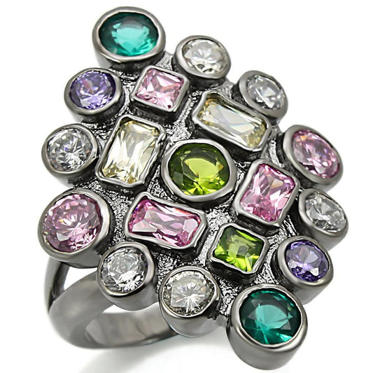 Alamode Ruthenium Brass Ring with AAA Grade CZ in Multi Color - Alamode