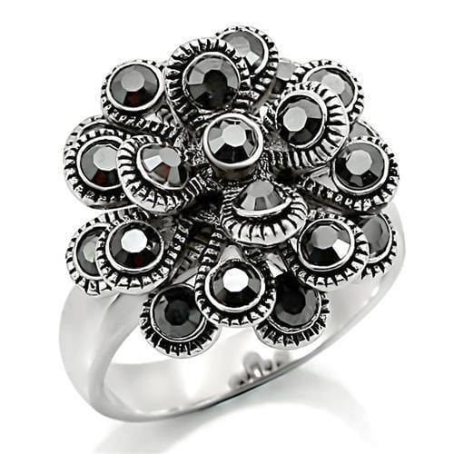 Alamode Rhodium Brass Ring with Top Grade Crystal in Jet - Alamode