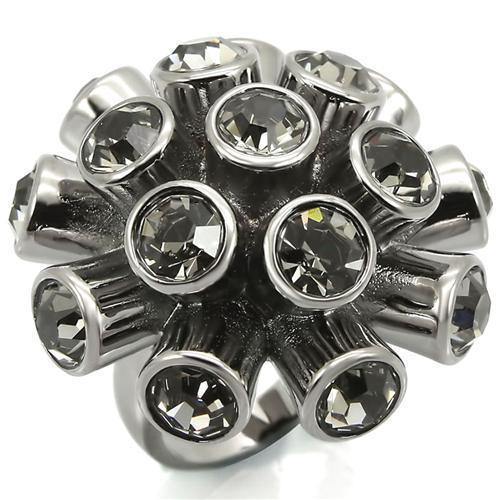 Alamode Ruthenium Brass Ring with Top Grade Crystal in Jet - Alamode