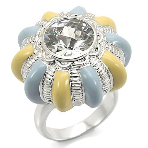 Alamode Rhodium Brass Ring with AAA Grade CZ in Clear - Flyclothing LLC