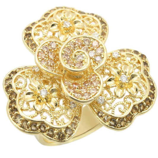 Alamode Gold Brass Ring with AAA Grade CZ in Multi Color - Flyclothing LLC