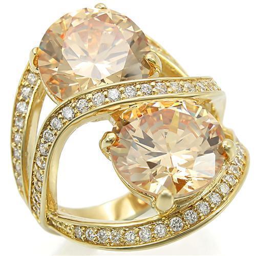 Alamode Gold Brass Ring with AAA Grade CZ in Champagne - Flyclothing LLC