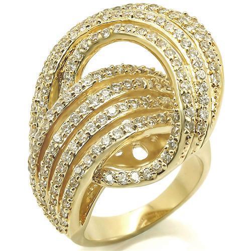 Alamode Gold Brass Ring with AAA Grade CZ in Clear - Flyclothing LLC