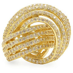 Alamode Gold Brass Ring with AAA Grade CZ in Clear - Flyclothing LLC