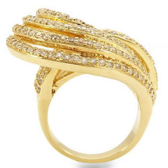 Alamode Gold Brass Ring with AAA Grade CZ in Clear - Flyclothing LLC