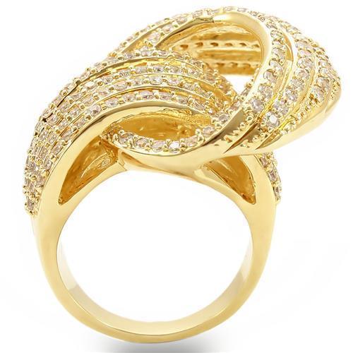 Alamode Gold Brass Ring with AAA Grade CZ in Clear - Flyclothing LLC