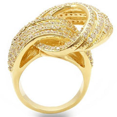 Alamode Gold Brass Ring with AAA Grade CZ in Clear - Flyclothing LLC