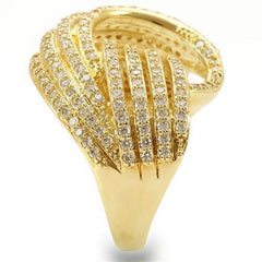 Alamode Gold Brass Ring with AAA Grade CZ in Clear - Flyclothing LLC