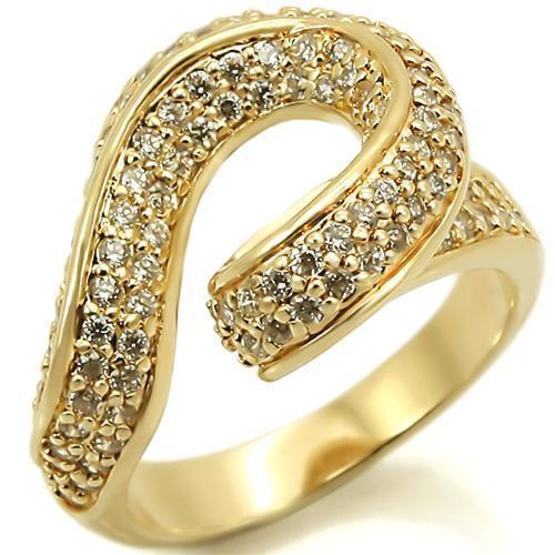 Alamode Gold Brass Ring with AAA Grade CZ in Clear - Flyclothing LLC