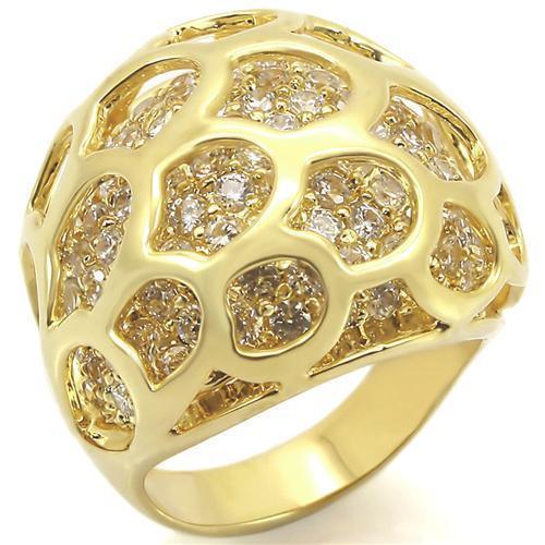 Alamode Gold Brass Ring with AAA Grade CZ in Clear - Flyclothing LLC