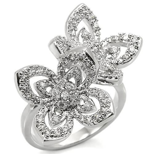 Alamode Rhodium Brass Ring with AAA Grade CZ in Clear - Flyclothing LLC